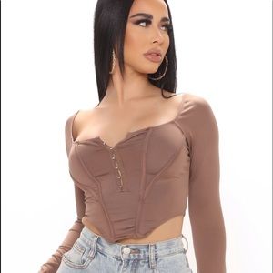 mocha cropped corset imitation long sleeve shirt